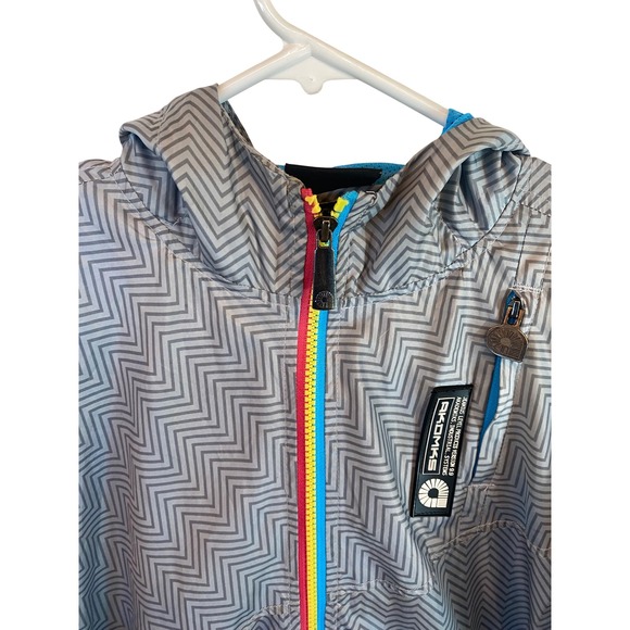 Akademiks Y2K Mens Gray Chevron Full Zip Hooded Windbreaker Jacket Large - Picture 3 of 11